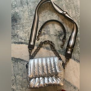 Think Royln Silver Cross-Body Bar Bag w 3 Straps